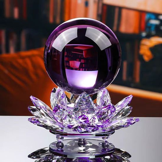 ✨ Golden Feng Shui Crystal Ball on Lotus Stand – Decorative Energy Enhancer