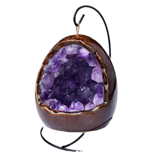 Natural Amethyst Geode Crystal Lamp – Calming Energy & Dinosaur Egg