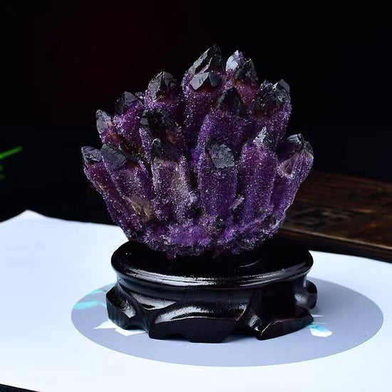 Black-Tipped Amethyst Cluster – High-Vibration Spiritual Protection Stone